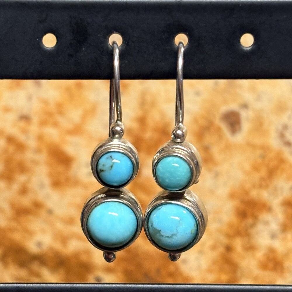 Sterling Silver and Turquoise Double Stone Drop Earrings by JC Made in Thailand